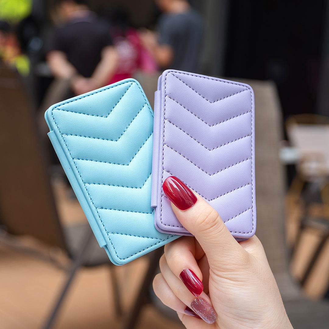 BFK02 Phone Card Holder Leather ID Case Sticker 3D Wave Pattern Pocket Pouch for Phone Case - Purple