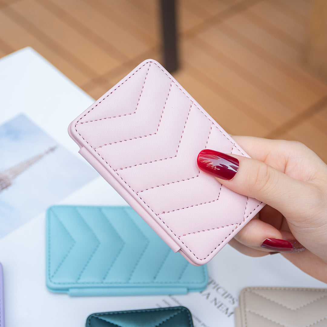 BFK02 Phone Card Holder Leather ID Case Sticker 3D Wave Pattern Pocket Pouch for Phone Case - Pink