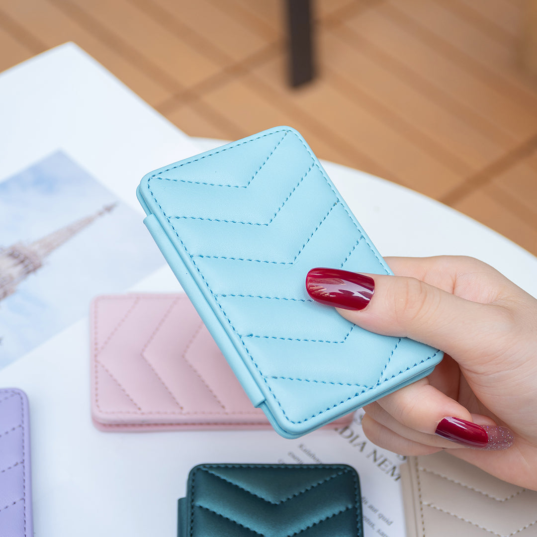 BFK02 Phone Card Holder Leather ID Case Sticker 3D Wave Pattern Pocket Pouch for Phone Case - Blue