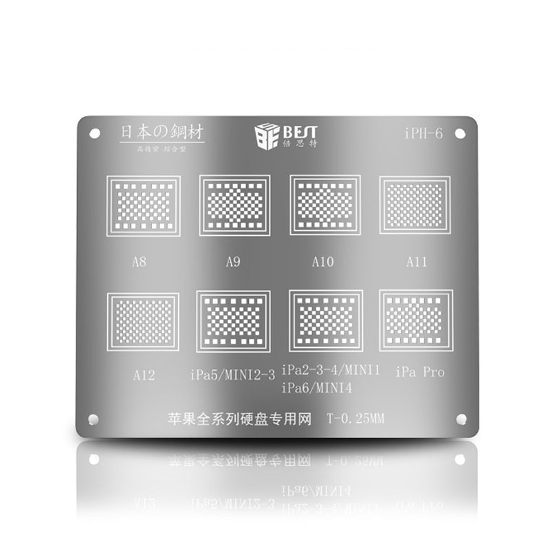 BST-iPH-6 IC Chip BGA Reballing Stencil Solder Template for A8/A9/A10/A11/A12/iPad mini 4/3/2/iPad 4/3/2/Air/Air 2/Pro