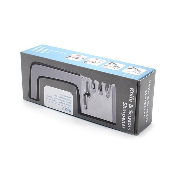 4 in 1 Stainless Steel Knife Sharpener Four Section Hand-held Quick Sharpening Tool with Non Slip Handle (Black)