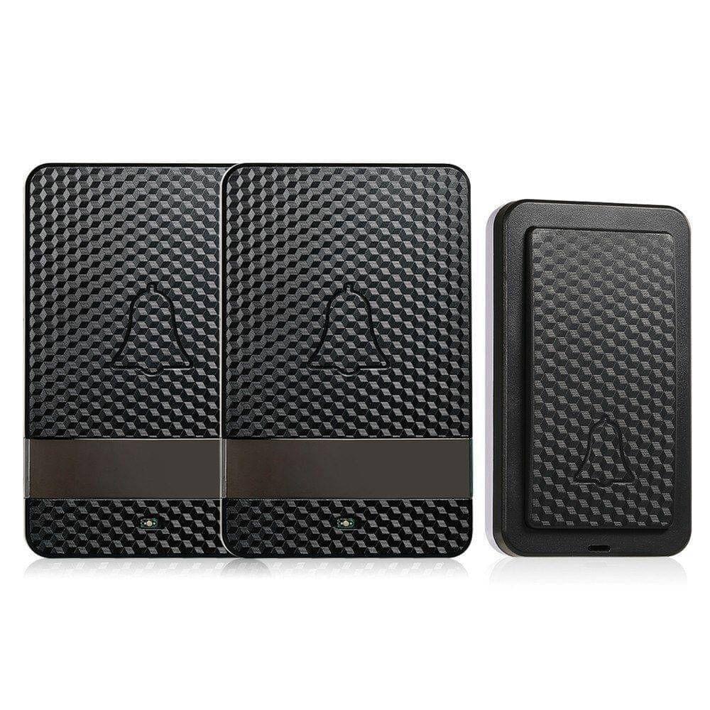 Wireless Dingdong Doorbell Self-powered 28 Ringtones 4 Levels Volumes Optional Long Distance No Battery Required 1 Transmitter + 2 Receiver,Black