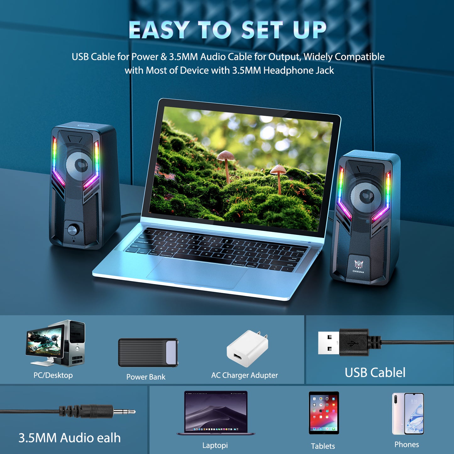 Uniqkart G6 Laptop Notebook Computer Speaker USB Wired Powered Multimedia Speaker 3D Sound Effect with Atmosphere Lights