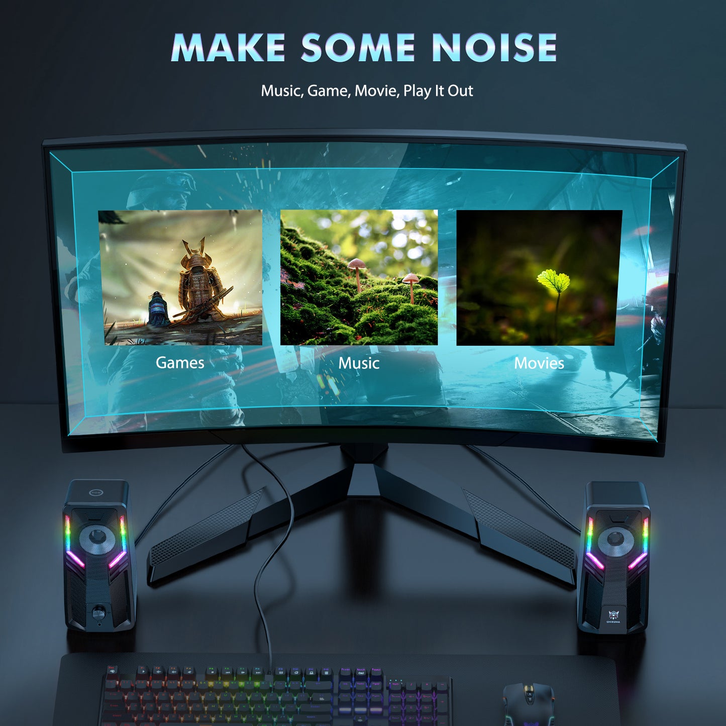 Uniqkart G6 Laptop Notebook Computer Speaker USB Wired Powered Multimedia Speaker 3D Sound Effect with Atmosphere Lights