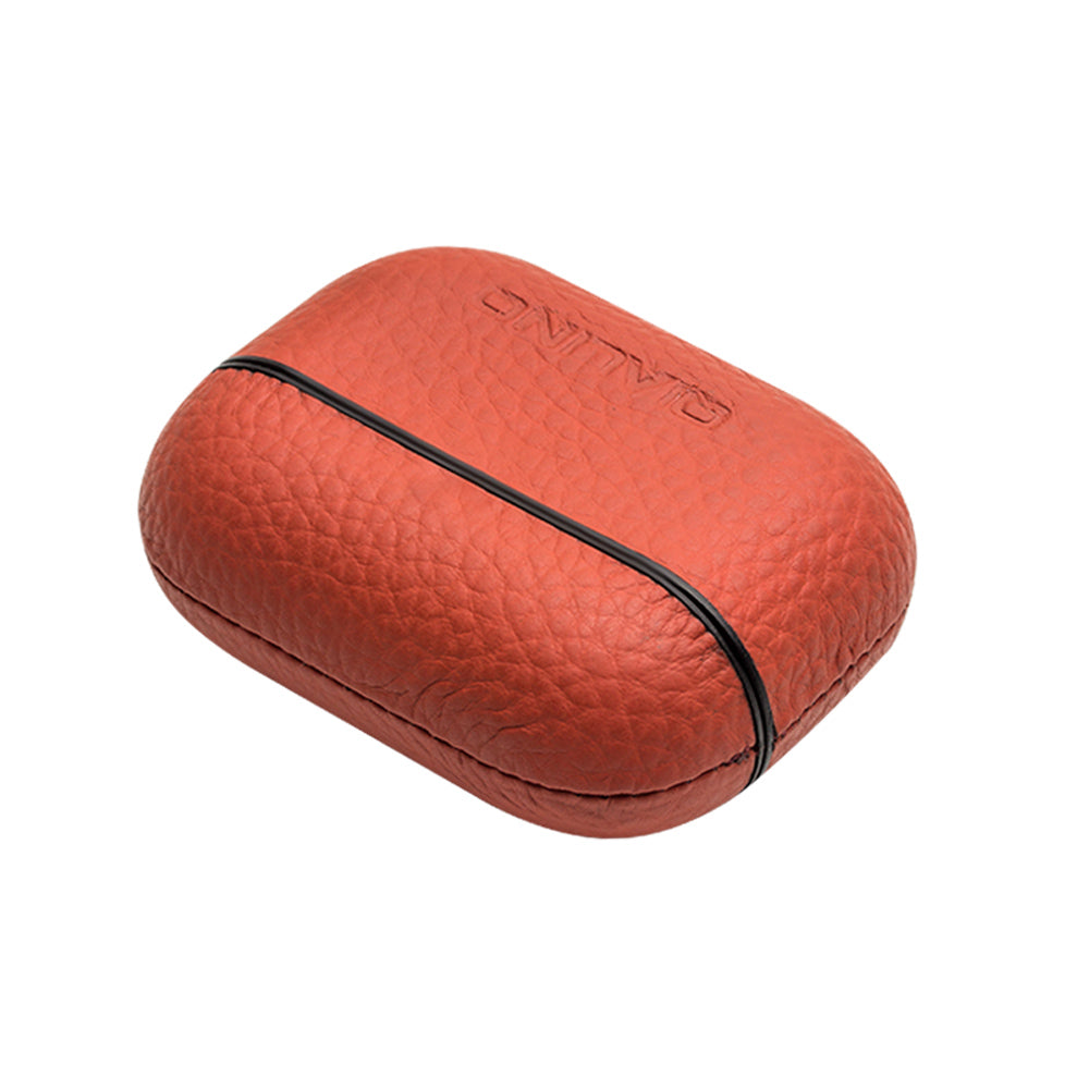 Uniqkart For Apple AirPods Pro Shockproof Style Earphone Charging Box Protective Cover Cowhide Leather Case - Orange