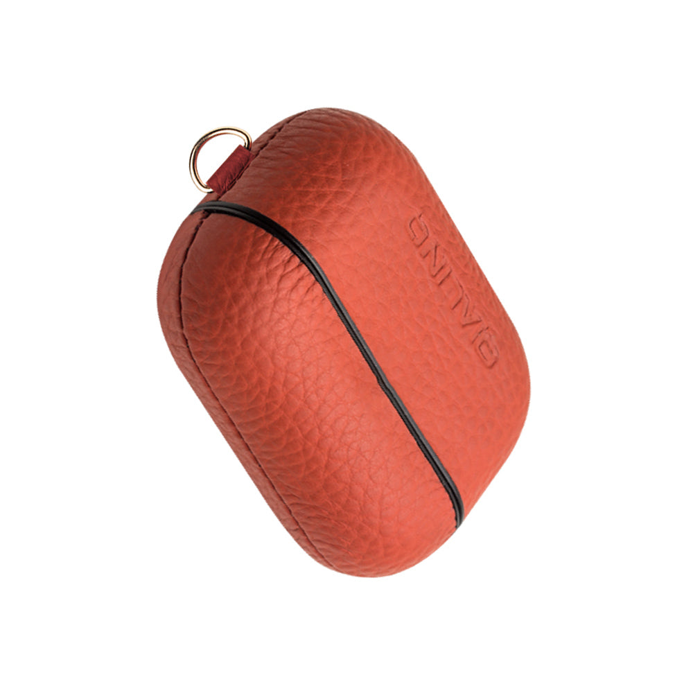 Uniqkart For Apple AirPods Pro Shockproof Style Earphone Charging Box Protective Cover Cowhide Leather Case - Orange