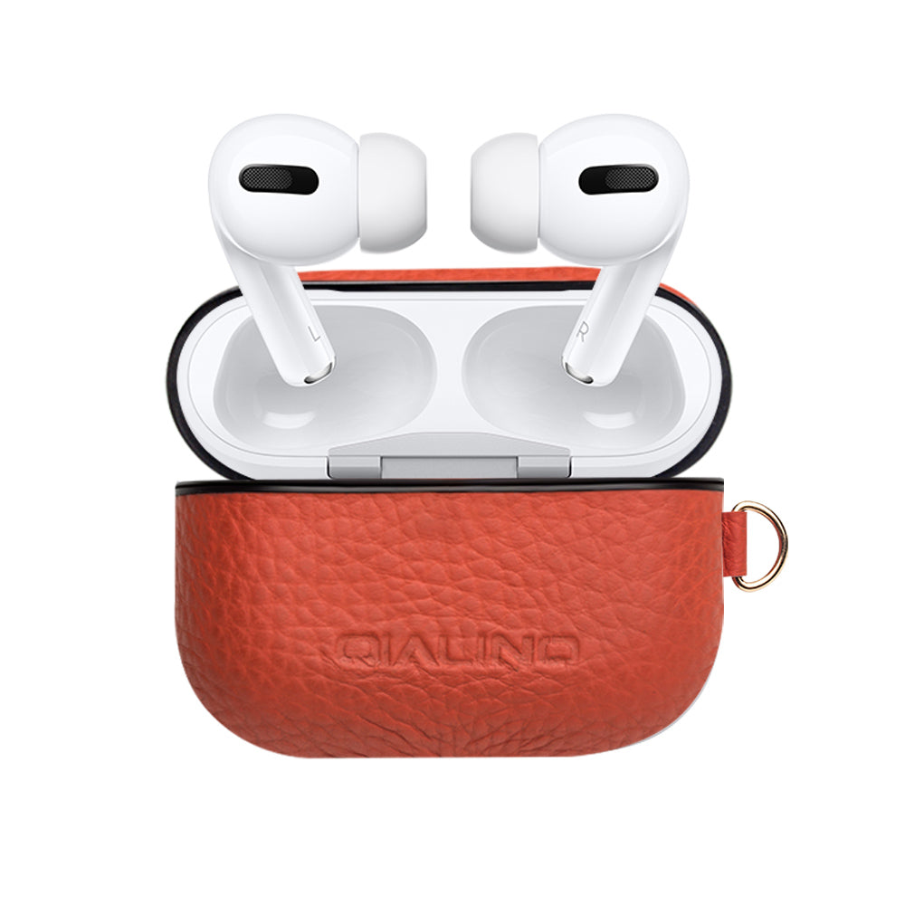 Uniqkart For Apple AirPods Pro Shockproof Style Earphone Charging Box Protective Cover Cowhide Leather Case - Orange