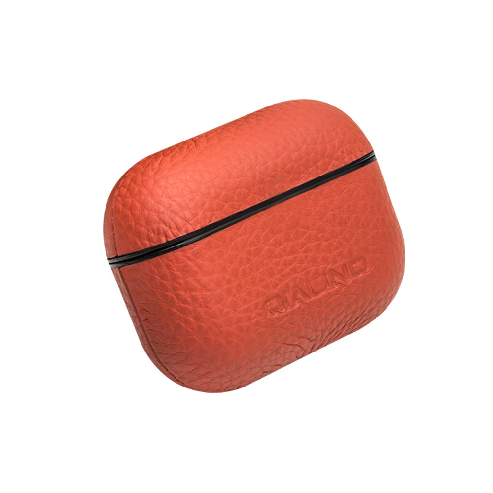 Uniqkart For Apple AirPods Pro Shockproof Style Earphone Charging Box Protective Cover Cowhide Leather Case - Orange