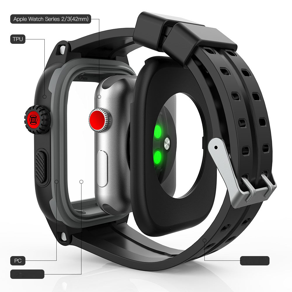 SHELLBOX Silicone Watch Band+Waterproof Cover for Apple Watch Series 3 / 2 42mm