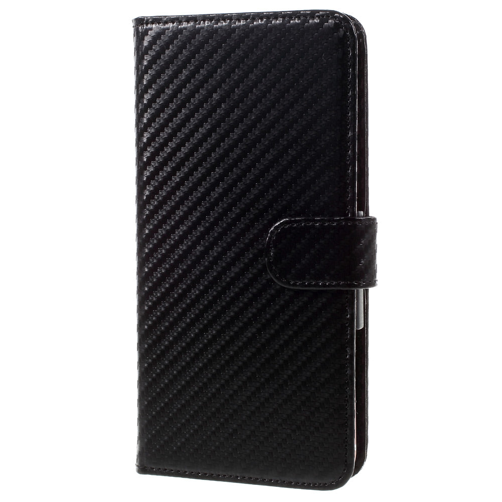 Carbon Fiber Universal Slide Up Leather Wallet Case for iPhone SE (2nd Generation) /8 /7 /6s /6, Width: 53- 70mm - Black