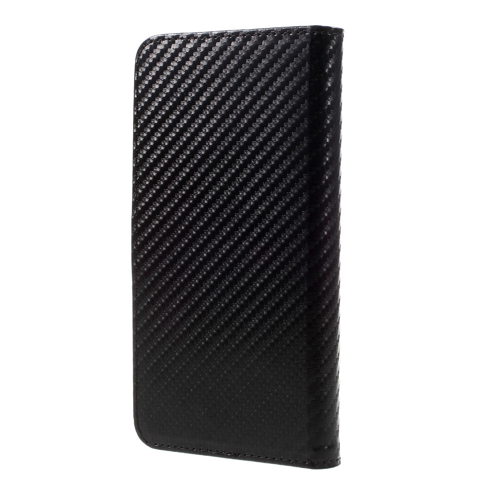 Carbon Fiber Universal Slide Up Leather Wallet Case for iPhone SE (2nd Generation) /8 /7 /6s /6, Width: 53- 70mm - Black