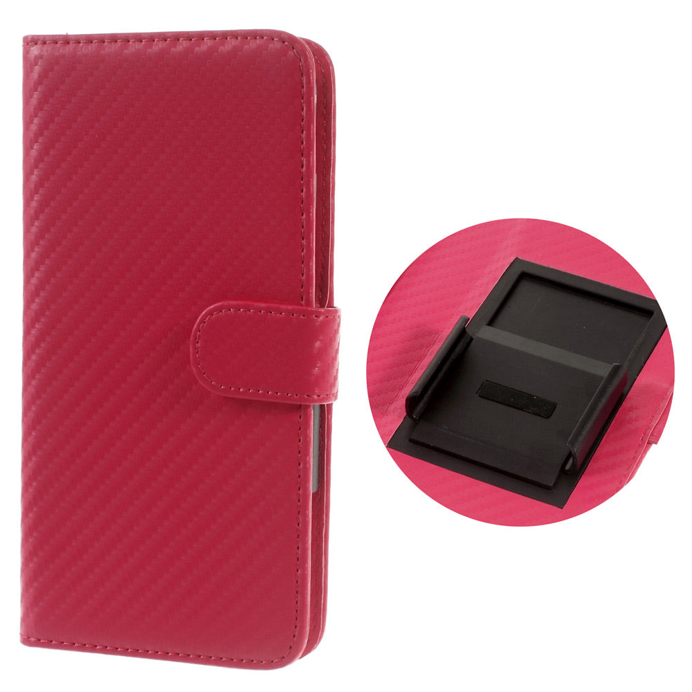 Carbon Fiber Universal Slide Up Leather Wallet Cover for iPhone SE (2nd Generation) /8 /7 /6s /6, Width: 53- 70mm - Red