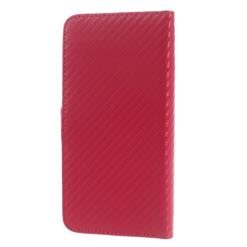 Carbon Fiber Universal Slide Up Leather Wallet Cover for iPhone SE (2nd Generation) /8 /7 /6s /6, Width: 53- 70mm - Red