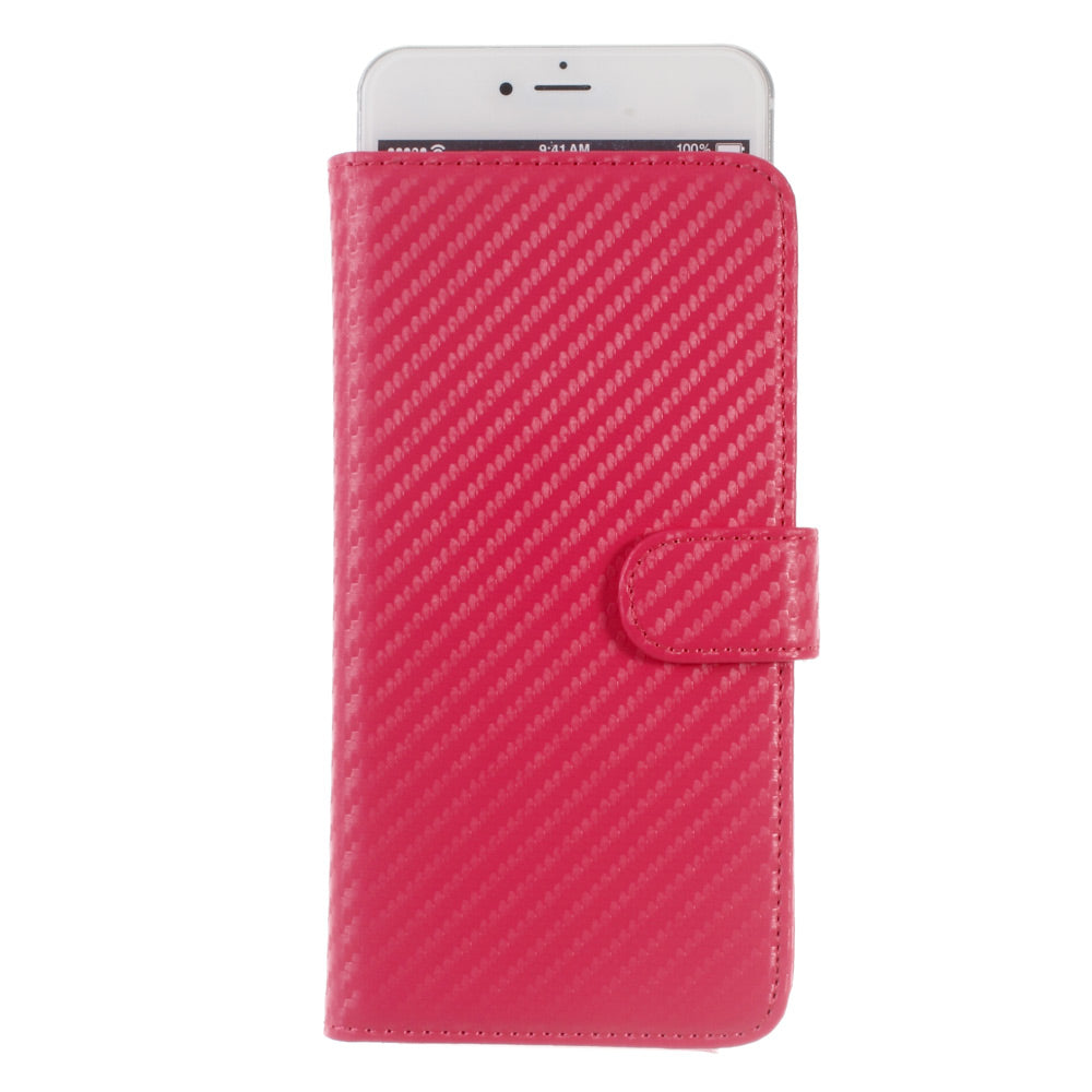 Carbon Fiber Universal Slide Up Leather Wallet Cover for iPhone SE (2nd Generation) /8 /7 /6s /6, Width: 53- 70mm - Red