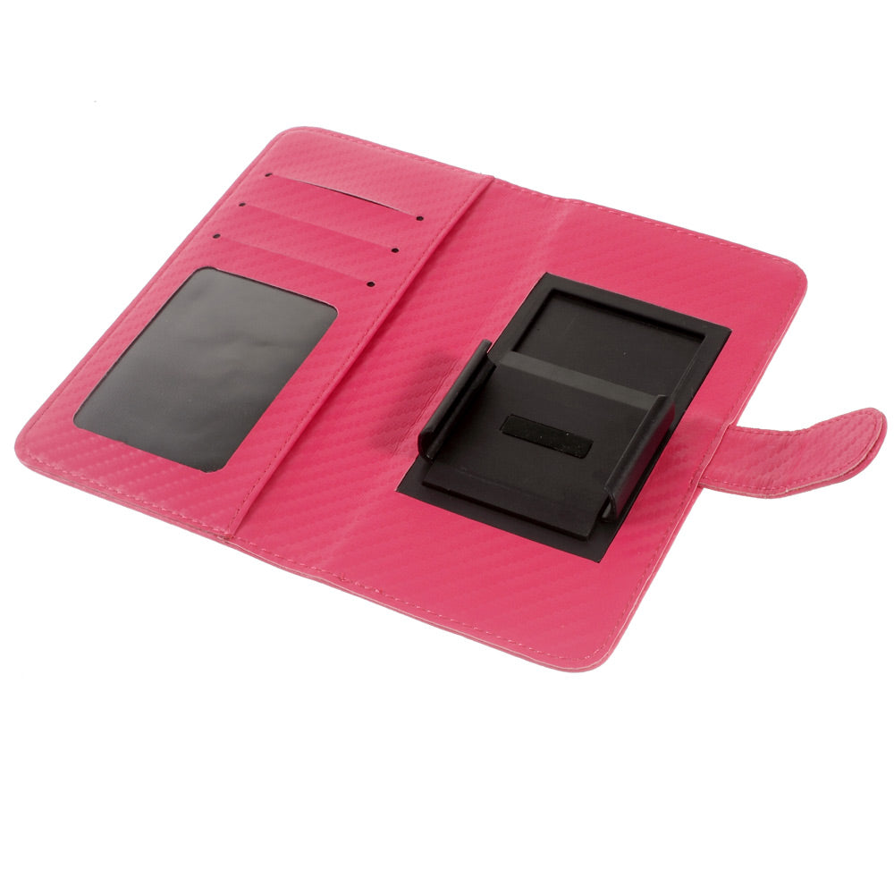 Carbon Fiber Universal Slide Up Leather Wallet Cover for iPhone SE (2nd Generation) /8 /7 /6s /6, Width: 53- 70mm - Red