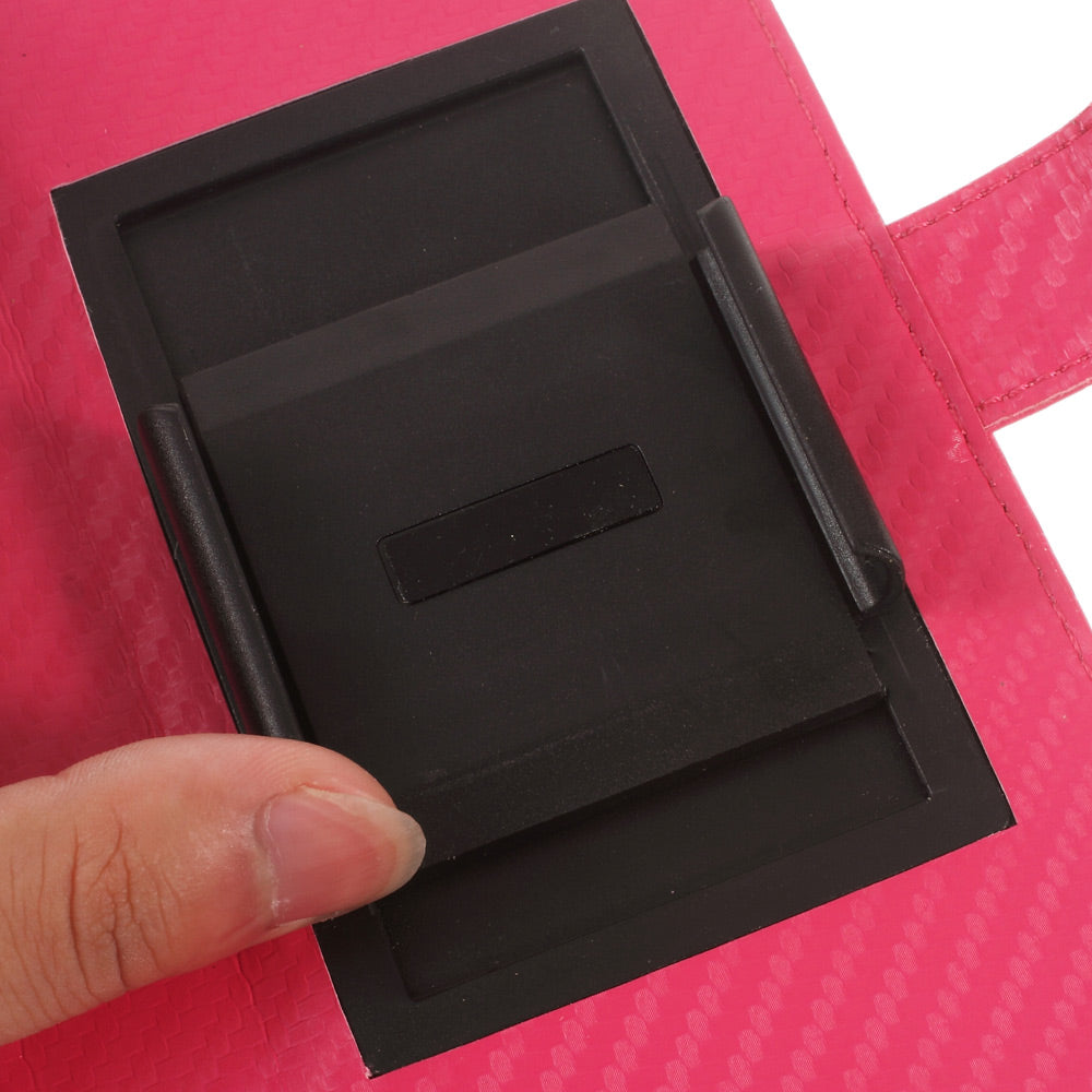 Carbon Fiber Universal Slide Up Leather Wallet Cover for iPhone SE (2nd Generation) /8 /7 /6s /6, Width: 53- 70mm - Red