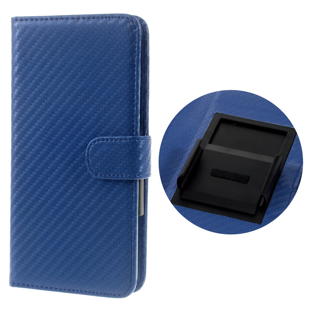 Carbon Fiber Universal Slide Up Leather Wallet Shell for iPhone SE (2nd Generation) /8 /7 /6s /6, Width: 53- 70mm - Blue