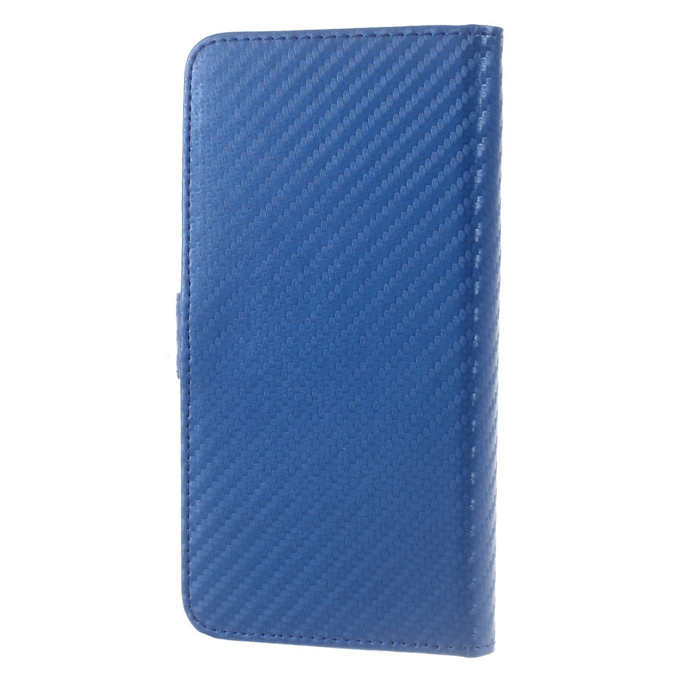 Carbon Fiber Universal Slide Up Leather Wallet Shell for iPhone SE (2nd Generation) /8 /7 /6s /6, Width: 53- 70mm - Blue