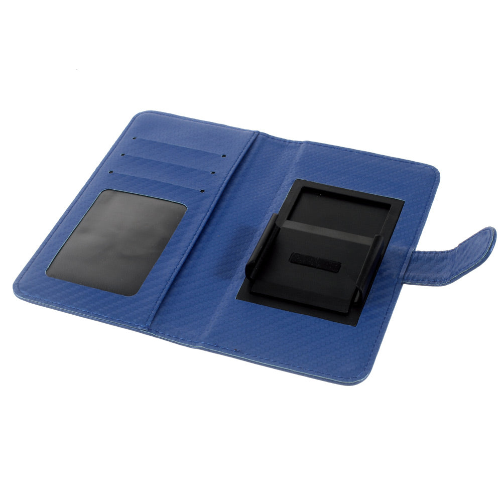 Carbon Fiber Universal Slide Up Leather Wallet Shell for iPhone SE (2nd Generation) /8 /7 /6s /6, Width: 53- 70mm - Blue