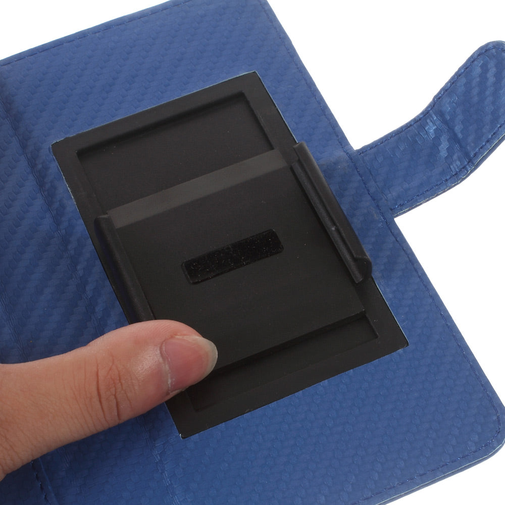 Carbon Fiber Universal Slide Up Leather Wallet Shell for iPhone SE (2nd Generation) /8 /7 /6s /6, Width: 53- 70mm - Blue