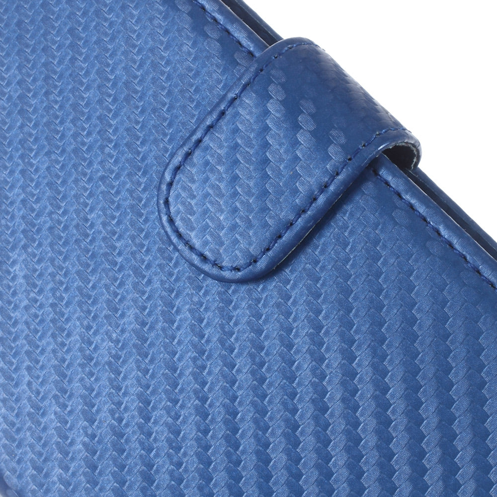 Carbon Fiber Universal Slide Up Leather Wallet Shell for iPhone SE (2nd Generation) /8 /7 /6s /6, Width: 53- 70mm - Blue