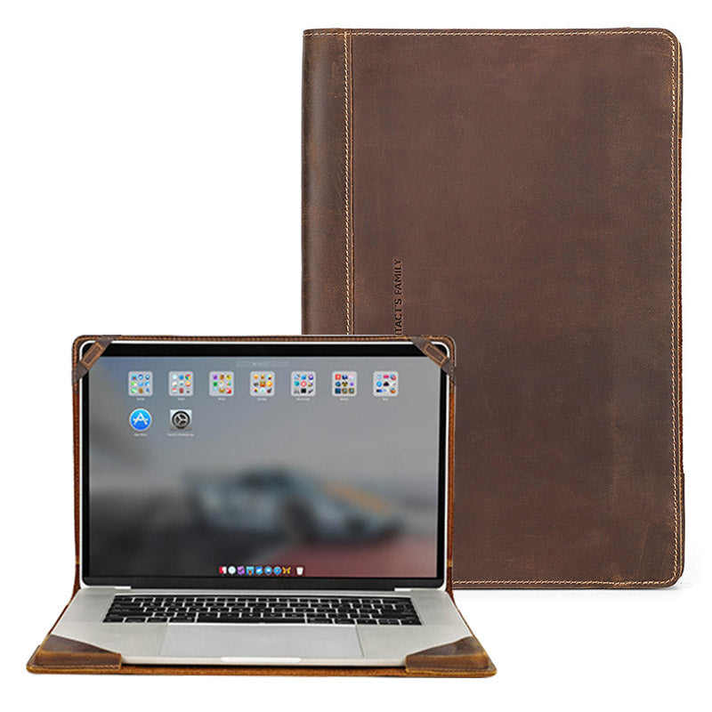 Crazy Horse Genuine Leather Folio Protective Cover for MacBook Pro 15.4-inch (2016-2018)