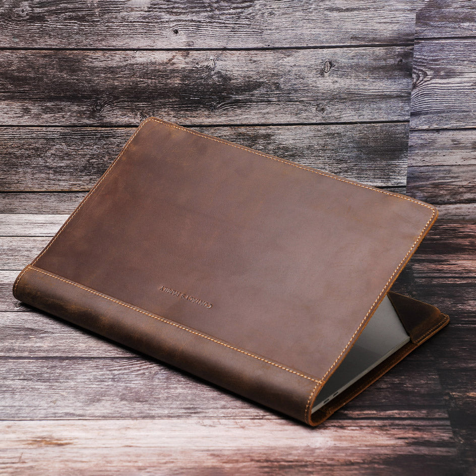 Crazy Horse Genuine Leather Folio Protective Cover for MacBook Pro 15.4-inch (2016-2018)