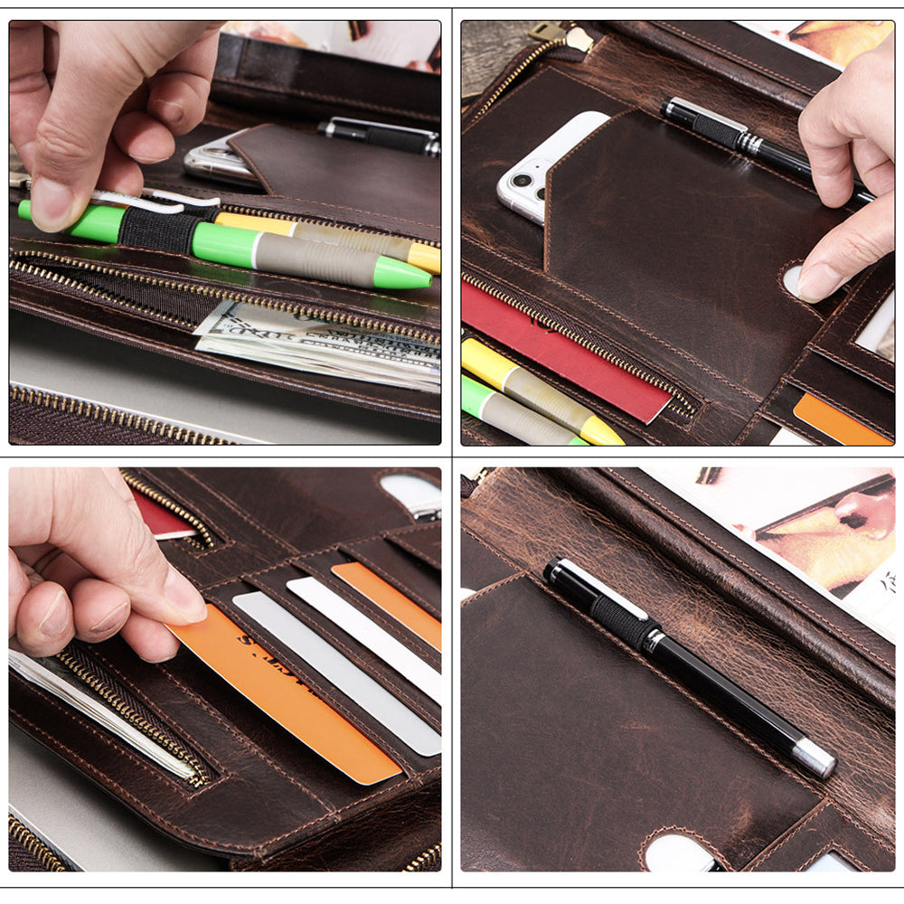 CONTACTS FAMILY Crazy Horse Genuine Leather Large Capacity Business Portfolio Laptop Bag for 13.3inch Notebook