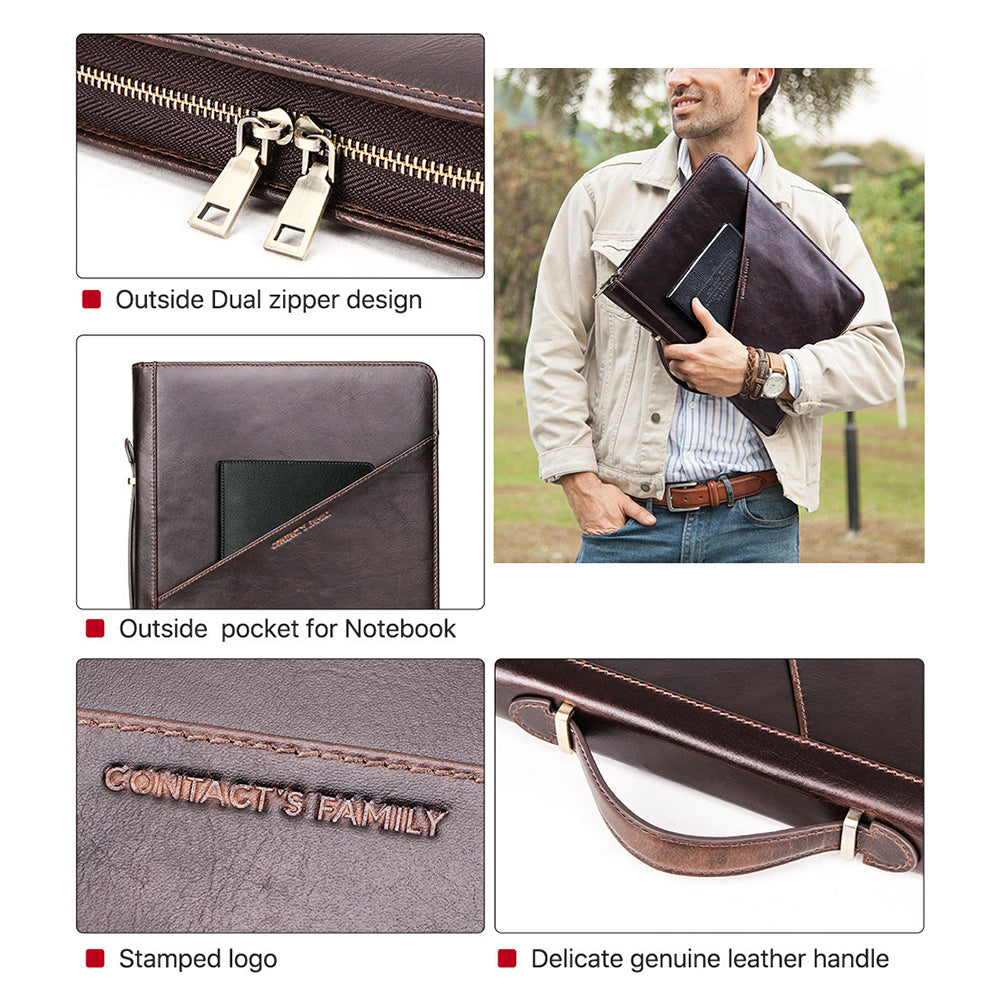 CONTACTS FAMILY Crazy Horse Genuine Leather Large Capacity Business Portfolio Laptop Bag for 13.3inch Notebook