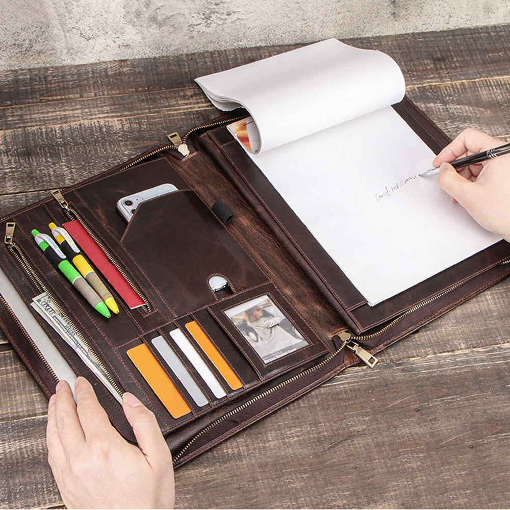 CONTACTS FAMILY Crazy Horse Genuine Leather Large Capacity Business Portfolio Laptop Bag for 13.3inch Notebook