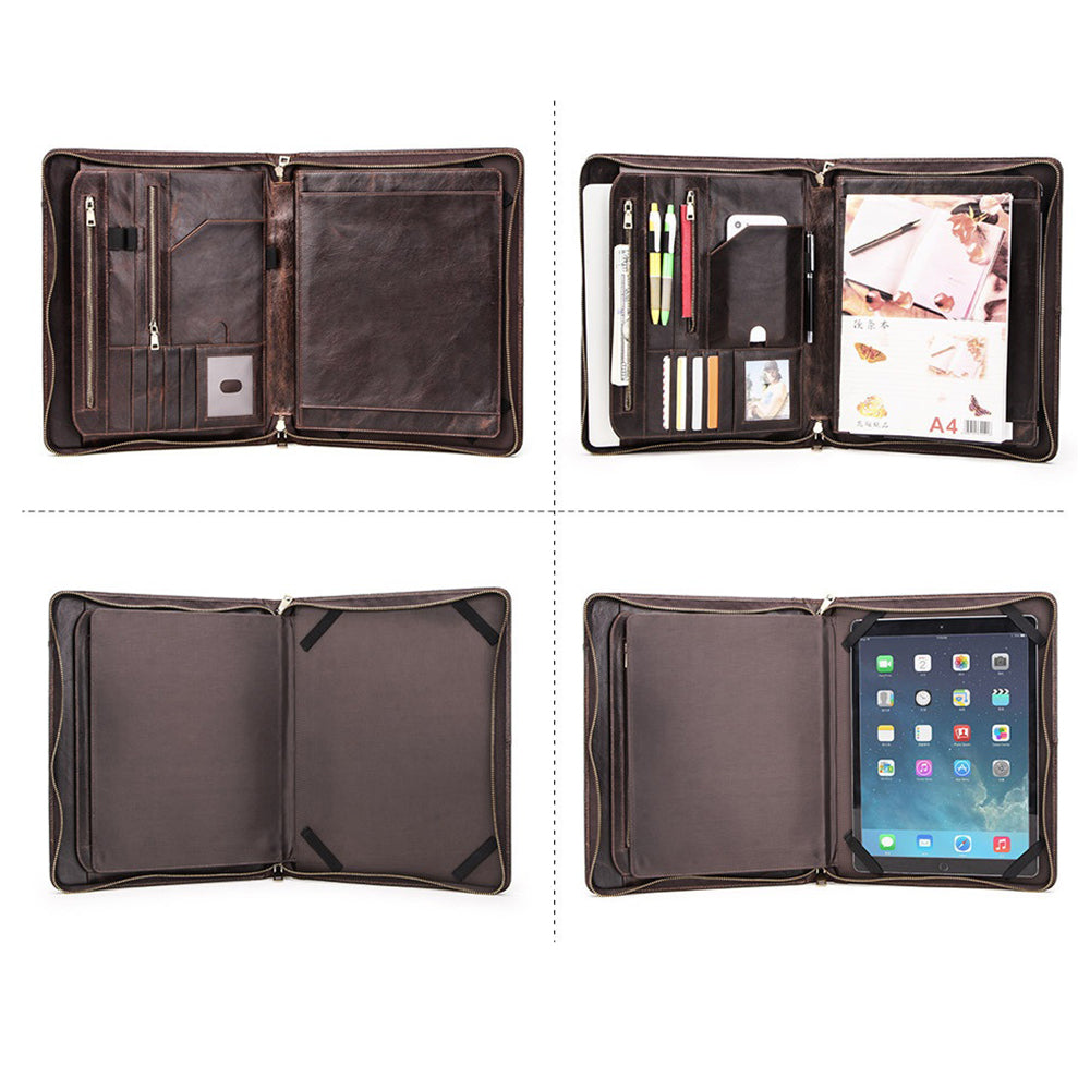 CONTACTS FAMILY Crazy Horse Genuine Leather Large Capacity Business Portfolio Laptop Bag for 13.3inch Notebook