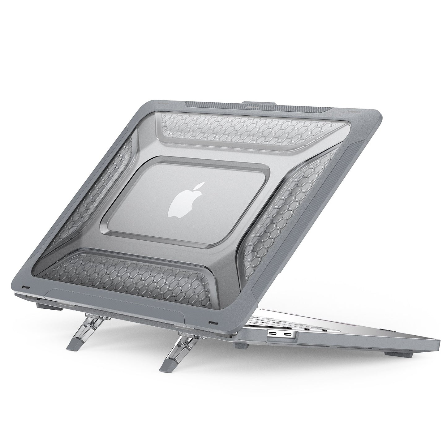 For MacBook Pro 13 inch (2020) PC + TPU Laptop Case Anti-scratch Full-Protection Notebook Cover with Supporting Feet - Grey