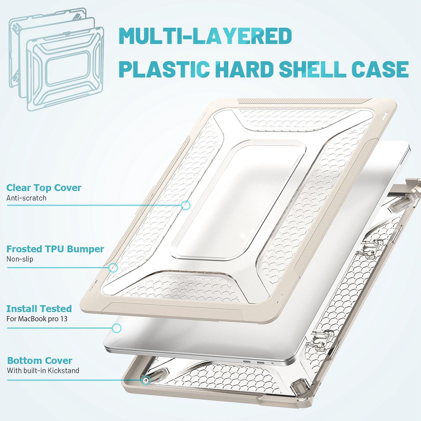 for MacBook Pro 13 inch (2020) PC + TPU Laptop Case Anti-scratch Full-Protection Notebook Cover with Supporting Feet - Apricot