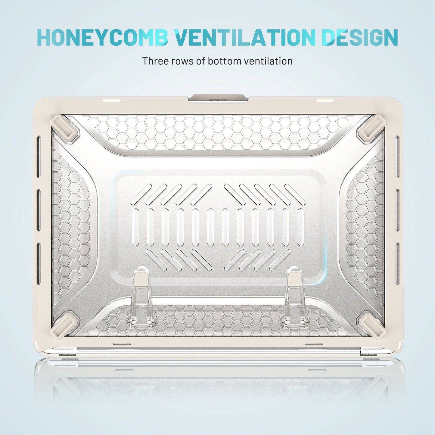 for MacBook Pro 13 inch (2020) PC + TPU Laptop Case Anti-scratch Full-Protection Notebook Cover with Supporting Feet - Apricot