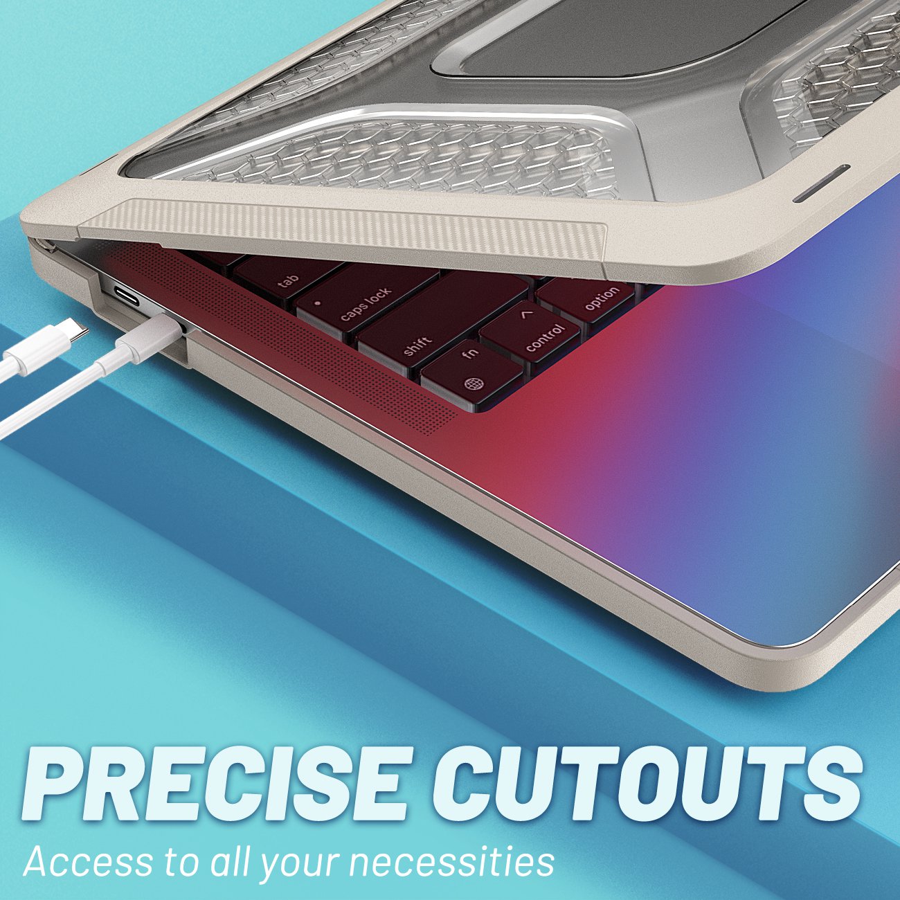 for MacBook Pro 13 inch (2020) PC + TPU Laptop Case Anti-scratch Full-Protection Notebook Cover with Supporting Feet - Apricot