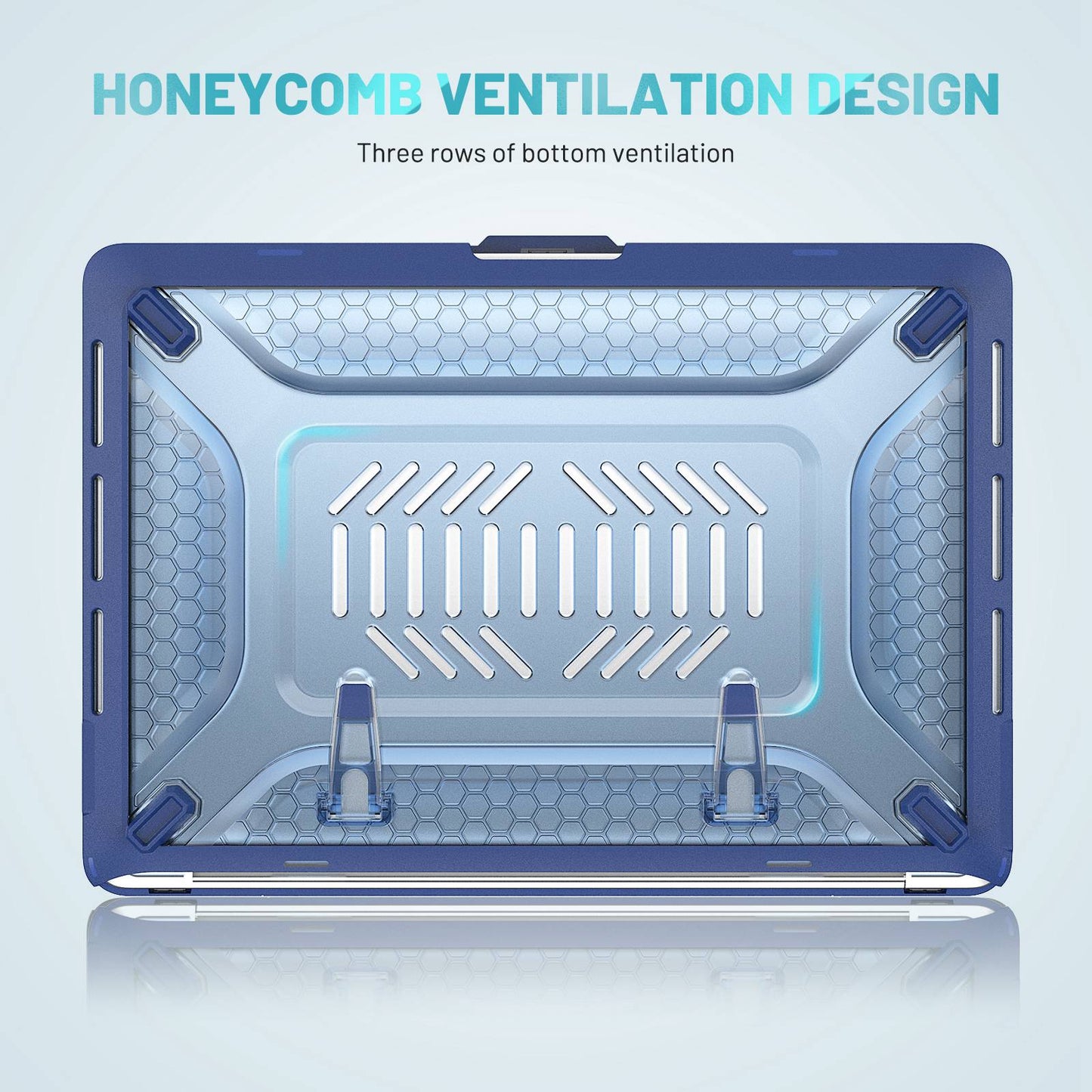 For MacBook Pro 13 inch (2020) PC + TPU Laptop Case Anti-scratch Full-Protection Notebook Cover with Supporting Feet - Sapphire