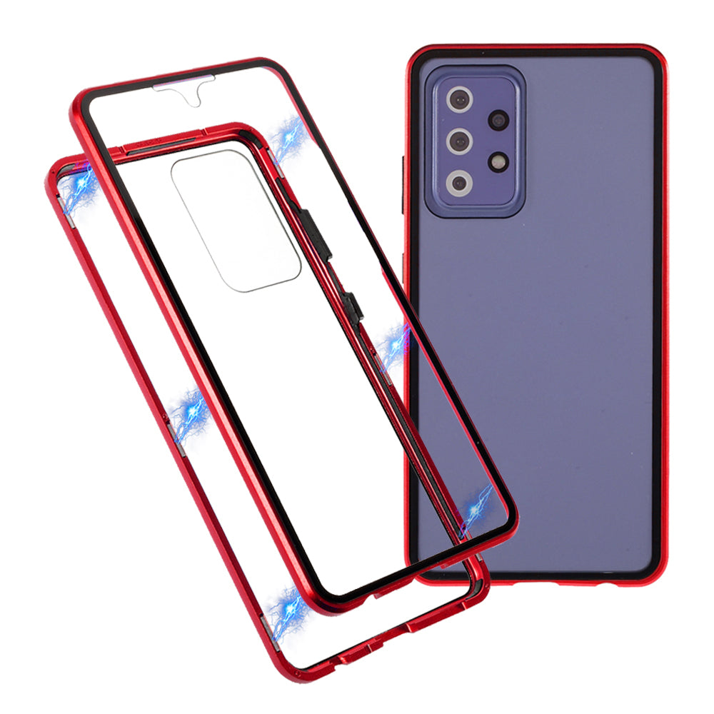 Uniqkart for Samsung Galaxy A52 4G / 5G / A52s 5G Phone Case Magnetic Adsorption Metal Frame + Double-sided Tempered Glass Clear Cover - Red