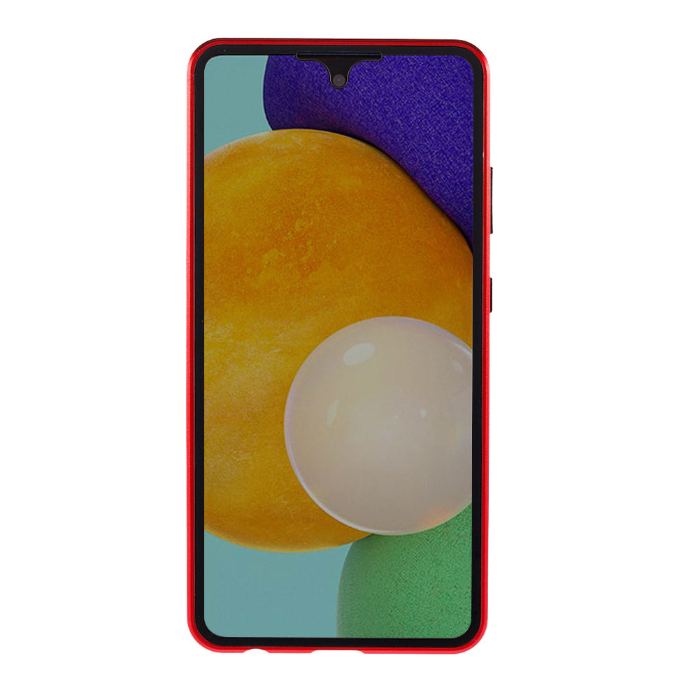 Uniqkart for Samsung Galaxy A52 4G / 5G / A52s 5G Phone Case Magnetic Adsorption Metal Frame + Double-sided Tempered Glass Clear Cover - Red
