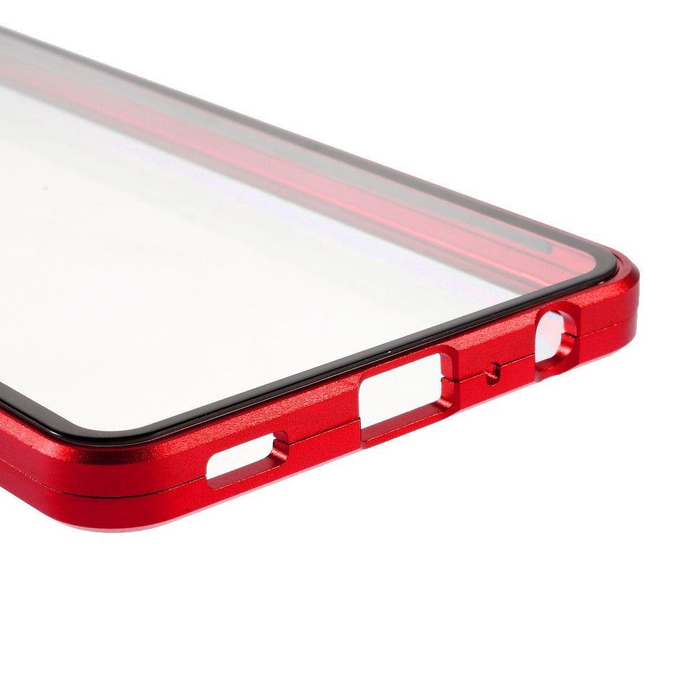 Uniqkart for Samsung Galaxy A52 4G / 5G / A52s 5G Phone Case Magnetic Adsorption Metal Frame + Double-sided Tempered Glass Clear Cover - Red