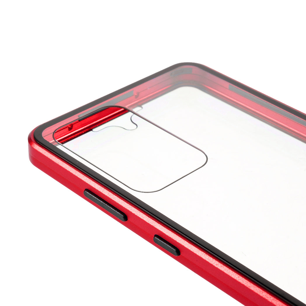 Uniqkart for Samsung Galaxy A52 4G / 5G / A52s 5G Phone Case Magnetic Adsorption Metal Frame + Double-sided Tempered Glass Clear Cover - Red