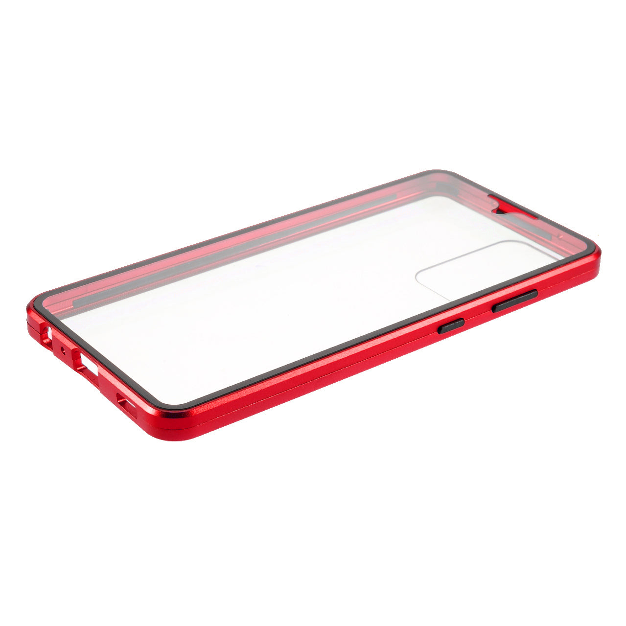 Uniqkart for Samsung Galaxy A52 4G / 5G / A52s 5G Phone Case Magnetic Adsorption Metal Frame + Double-sided Tempered Glass Clear Cover - Red