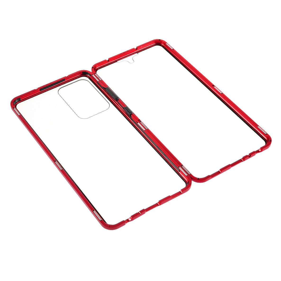 Uniqkart for Samsung Galaxy A52 4G / 5G / A52s 5G Phone Case Magnetic Adsorption Metal Frame + Double-sided Tempered Glass Clear Cover - Red