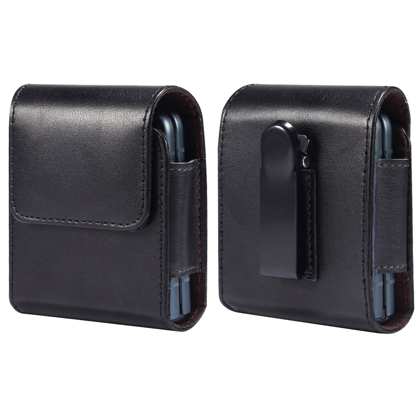 Genuine Leather Waist Folding Phone Bag for Huawei P50 Pocket / Pocket S / Samsung Galaxy Z Flip3 5G / Z Flip 5G / Z Flip, Belt Clip Magnetic Flip Phone Case
