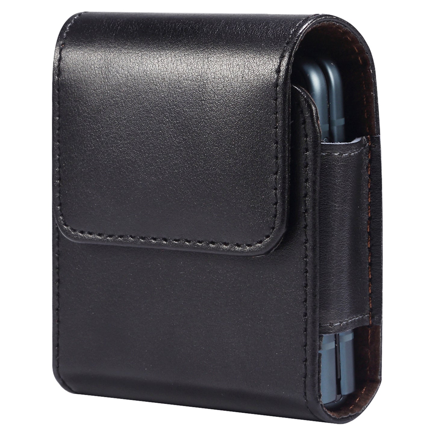 Genuine Leather Waist Folding Phone Bag for Huawei P50 Pocket / Pocket S / Samsung Galaxy Z Flip3 5G / Z Flip 5G / Z Flip, Belt Clip Magnetic Flip Phone Case