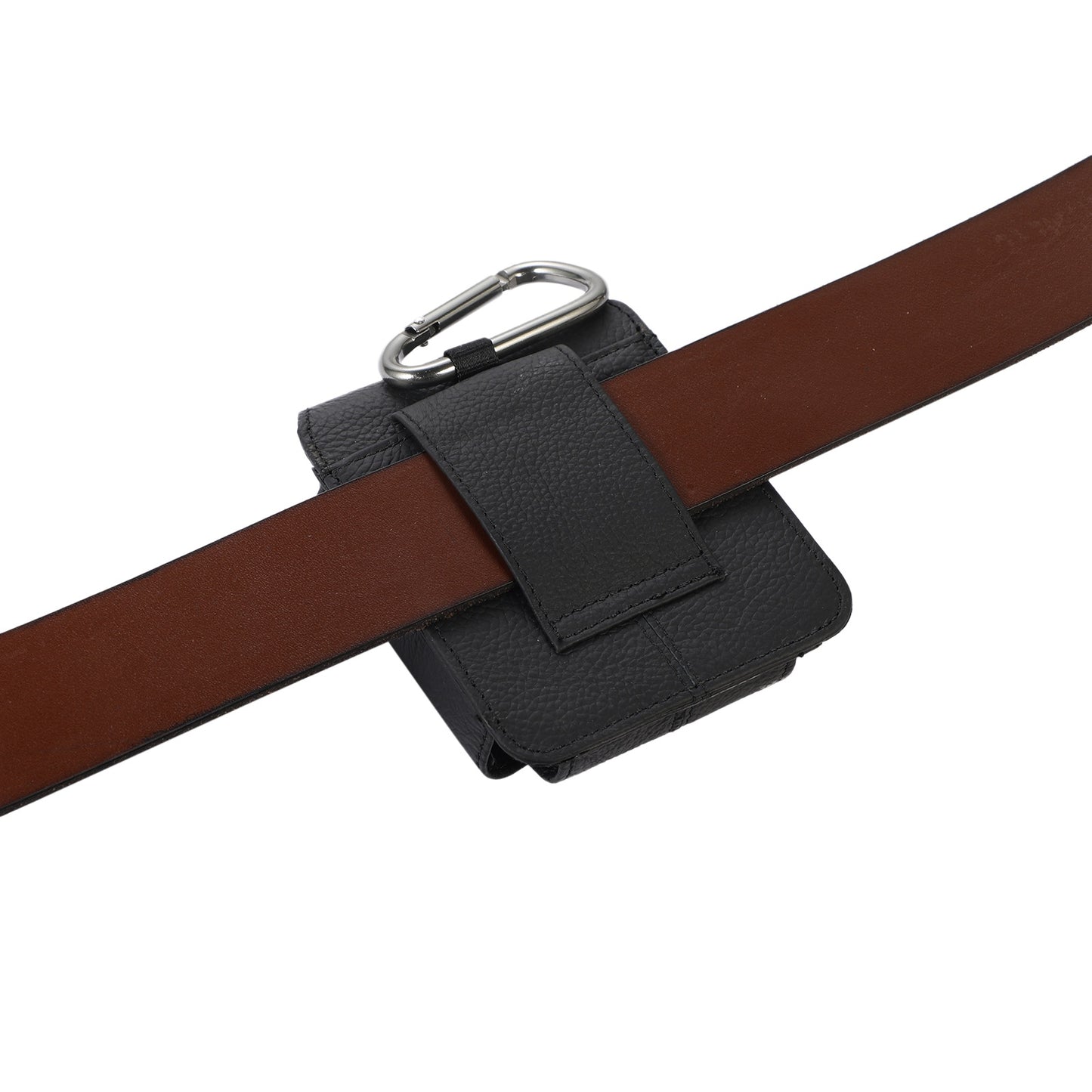 Uniqkart for Galaxy Z Flip3 5G/Huawei P50 Pocket/Motorola Razr 5G Cell Phone Belt Holster Phone Case Cowhide Leather Waist Pouch with Hook - Black