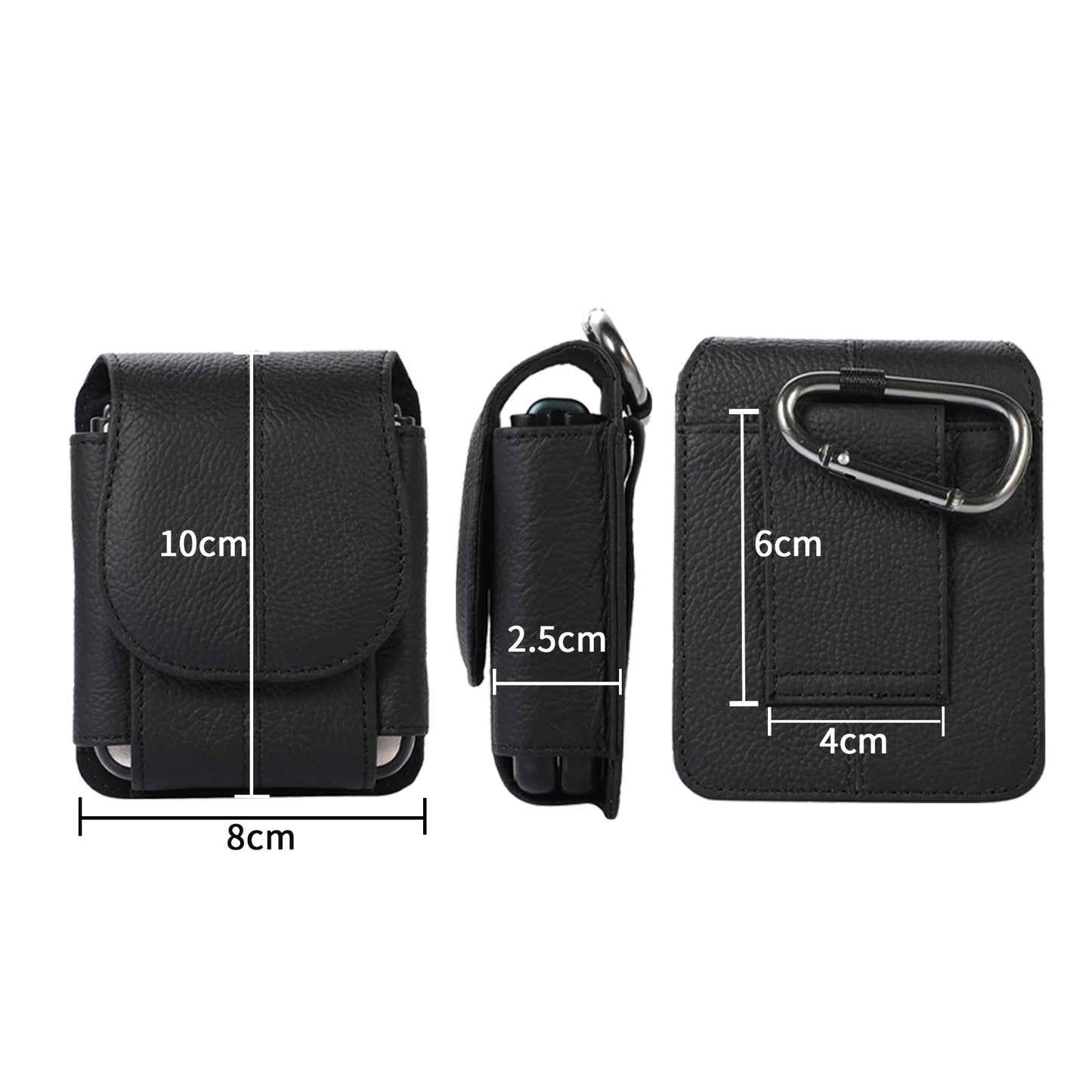 Uniqkart for Galaxy Z Flip3 5G/Huawei P50 Pocket/Motorola Razr 5G Cell Phone Belt Holster Phone Case Cowhide Leather Waist Pouch with Hook - Black