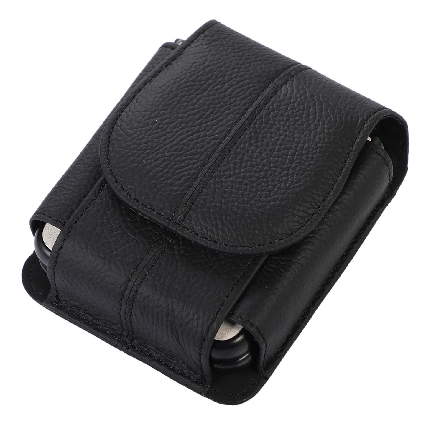 Uniqkart for Galaxy Z Flip3 5G/Huawei P50 Pocket/Motorola Razr 5G Cell Phone Belt Holster Phone Case Cowhide Leather Waist Pouch with Hook - Black