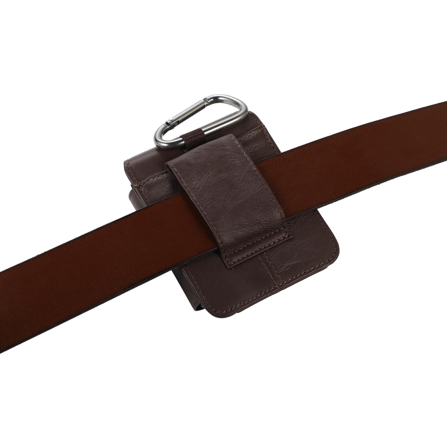 Uniqkart for Galaxy Z Flip3 5G/Huawei P50 Pocket/Motorola Razr 5G Cell Phone Belt Holster Phone Case Cowhide Leather Waist Pouch with Hook - Dark Brown