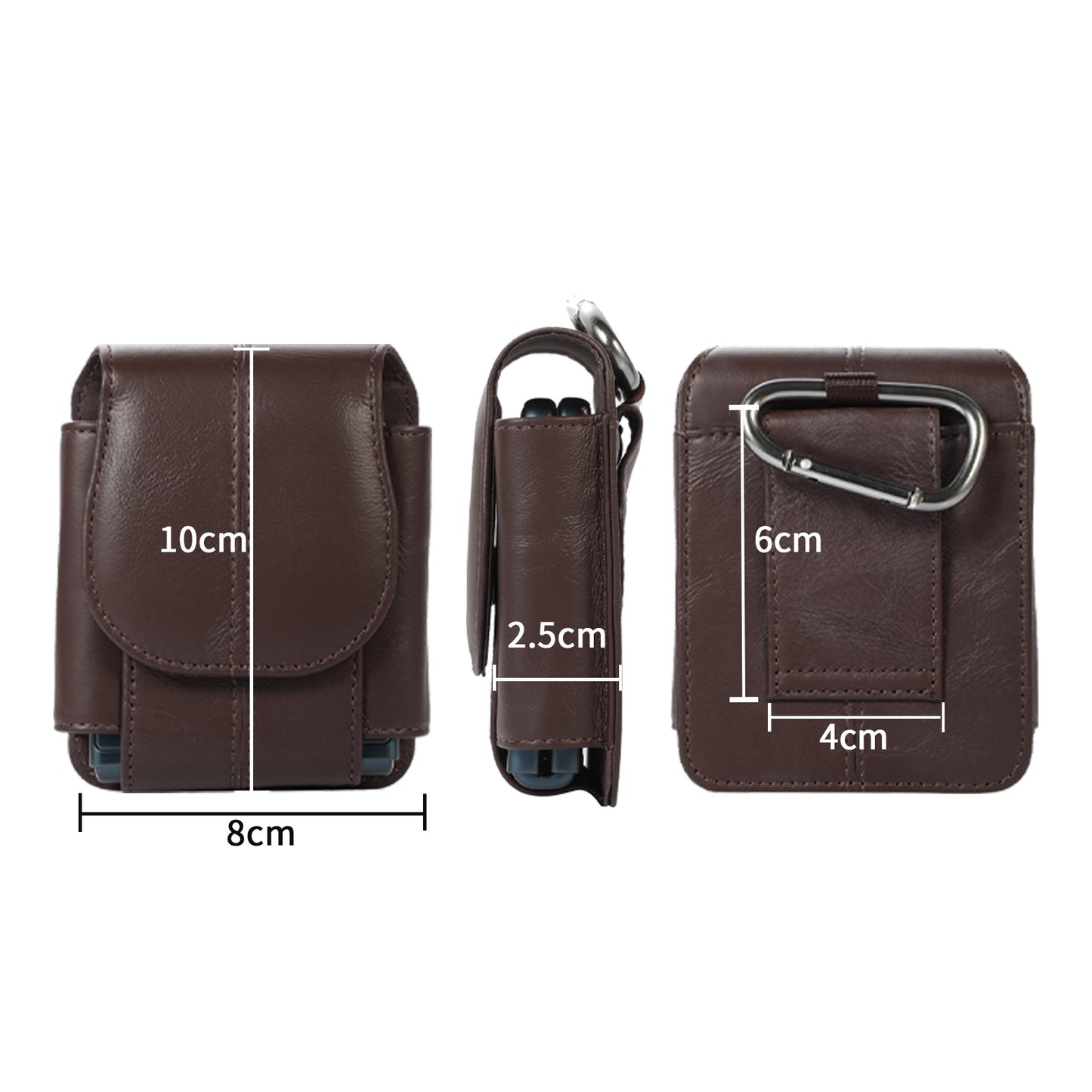 Uniqkart for Galaxy Z Flip3 5G/Huawei P50 Pocket/Motorola Razr 5G Cell Phone Belt Holster Phone Case Cowhide Leather Waist Pouch with Hook - Dark Brown