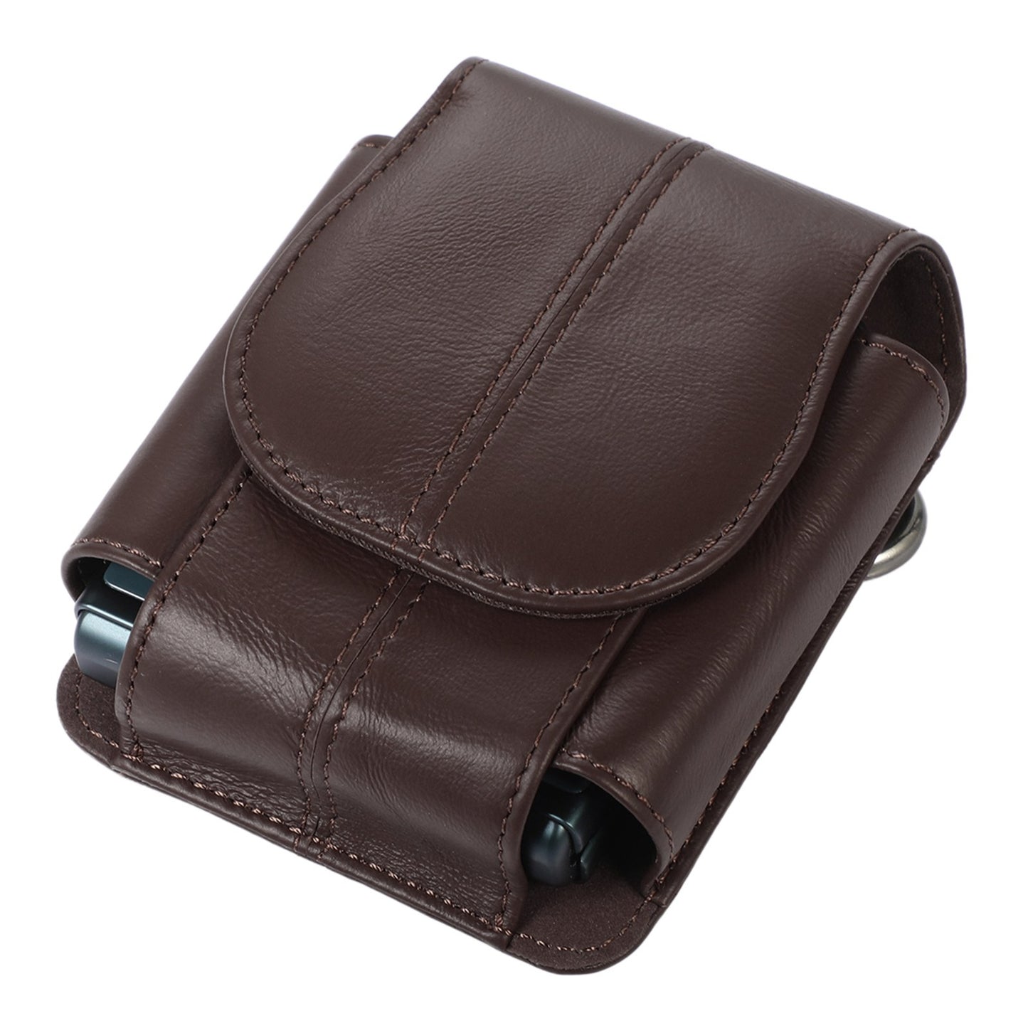 Uniqkart for Galaxy Z Flip3 5G/Huawei P50 Pocket/Motorola Razr 5G Cell Phone Belt Holster Phone Case Cowhide Leather Waist Pouch with Hook - Dark Brown